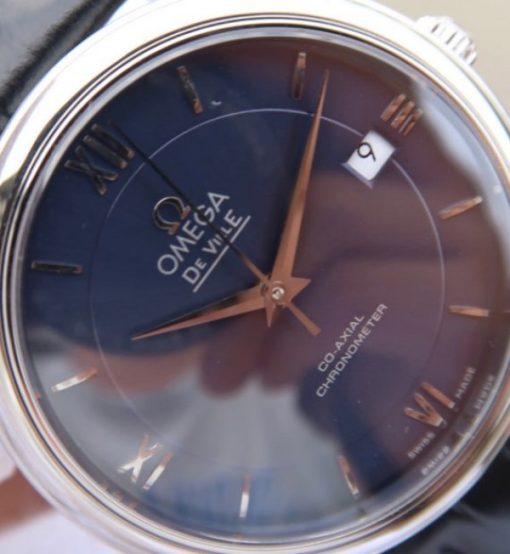 Replica Omega MKF De Ville 37mm SS Blue Dial Black Leather Strap A2829 - Image 3