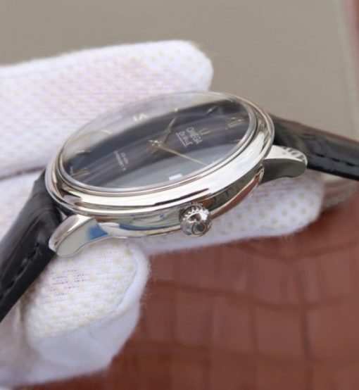 Replica Omega MKF De Ville 37mm SS Blue Dial Black Leather Strap A2829 - Image 8