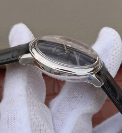Replica Omega MKF De Ville 37mm SS Blue Dial Black Leather Strap A2829 - Image 9