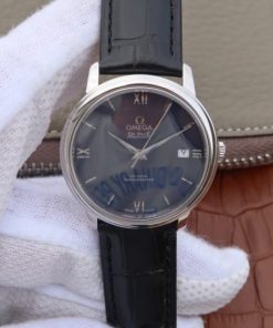 Replica Omega MKF De Ville 37mm SS Blue Dial Black Leather Strap A2829