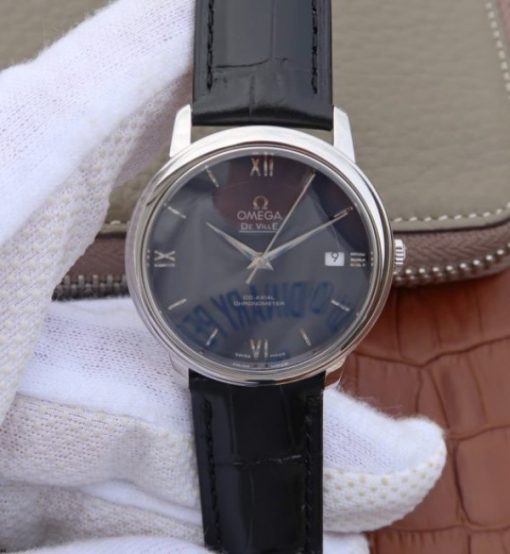 Replica Omega MKF De Ville 37mm SS Blue Dial Black Leather Strap A2829