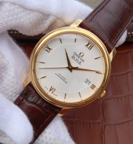 Replica Omega MKF De Ville 37mm YG White Dial YG Markers Leather Strap A2892 - Image 2