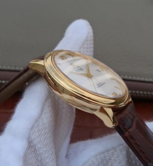 Replica Omega MKF De Ville 37mm YG White Dial YG Markers Leather Strap A2892 - Image 4