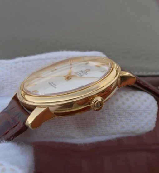 Replica Omega MKF De Ville 37mm YG White Dial YG Markers Leather Strap A2892 - Image 5