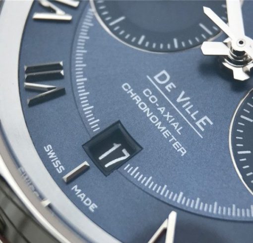 Replica Omega OMF De Ville Chronograph 42mm Blue Dial SS Bracelet A9300 - Image 5