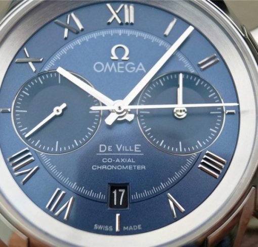 Replica Omega OMF De Ville Chronograph 42mm Blue Dial SS Bracelet A9300 - Image 8