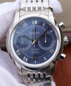 Replica Omega OMF De Ville Chronograph 42mm Blue Dial SS Bracelet A9300