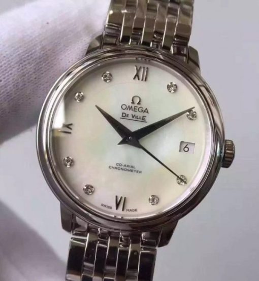 Replica Omega MKF De Ville 33mm Diamonds Markers White Dial SS Bracelet A2824 - Image 2
