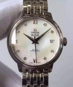 Replica Omega MKF De Ville 33mm Diamonds Markers White Dial SS Bracelet A2824