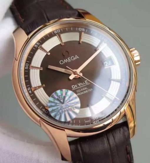 Replica Omega V6F De Ville Hour Vision Co-Axial 41mm RG Brown Dial Brown Leather Strap A8500 - Image 4