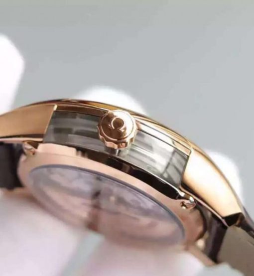 Replica Omega V6F De Ville Hour Vision Co-Axial 41mm RG Brown Dial Brown Leather Strap A8500 - Image 5