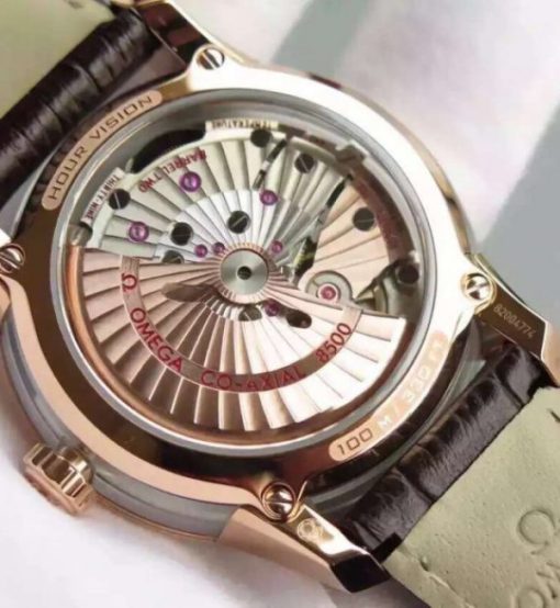 Replica Omega V6F De Ville Hour Vision Co-Axial 41mm RG Brown Dial Brown Leather Strap A8500 - Image 7