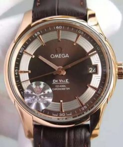 Replica Omega V6F De Ville Hour Vision Co-Axial 41mm RG Brown Dial Brown Leather Strap A8500