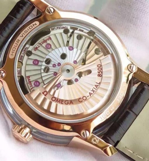 Replica Omega V6F De Ville Hour Vision Co-Axial 41mm RG White Dial Brown Leather Strap A8500 - Image 6