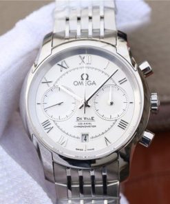 Replica Omega OMF De Ville Chronograph 42mm White Dial SS Bracelet A9300