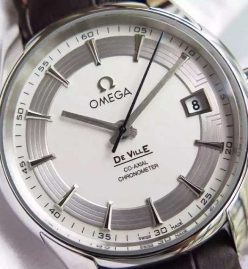 Replica Omega V6F De Ville Hour Vision Co-Axial 41mm SS White Dial Brown Leather Strap A8500 - Image 3