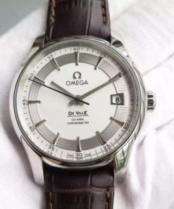 Replica Omega V6F De Ville Hour Vision Co-Axial 41mm SS White Dial Brown Leather Strap A8500