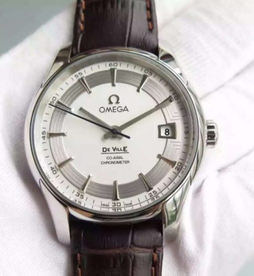 Replica Omega V6F De Ville Hour Vision Co-Axial 41mm SS White Dial Brown Leather Strap A8500