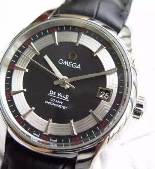 Replica Omega V6F De Ville Hour Vision Co-Axial 41mm SS Black Dial Black Leather Strap A8500 - Image 3