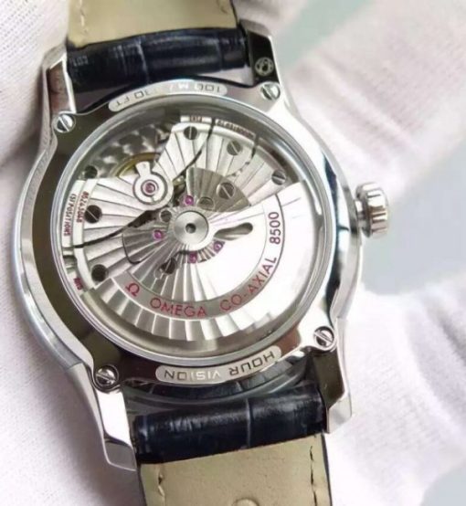 Replica Omega V6F De Ville Hour Vision Co-Axial 41mm SS Black Dial Black Leather Strap A8500 - Image 5