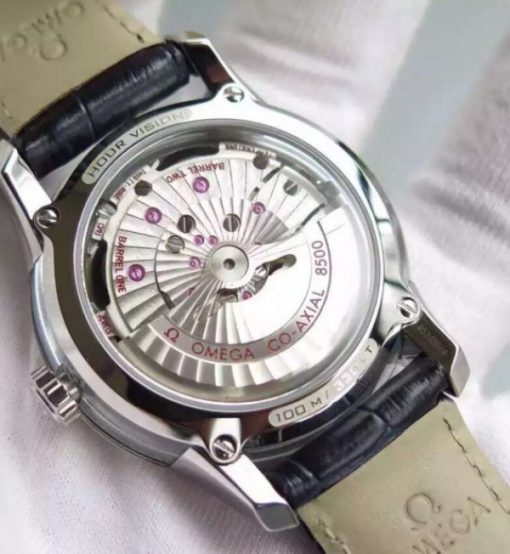 Replica Omega V6F De Ville Hour Vision Co-Axial 41mm SS Black Dial Black Leather Strap A8500 - Image 6