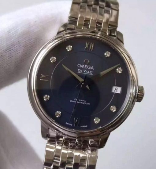 Replica Omega MKF De Ville 33mm Diamonds Markers Blue Dial SS Bracelet A2824 - Image 2