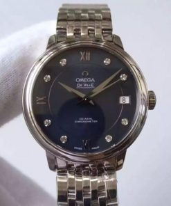 Replica Omega MKF De Ville 33mm Diamonds Markers Blue Dial SS Bracelet A2824