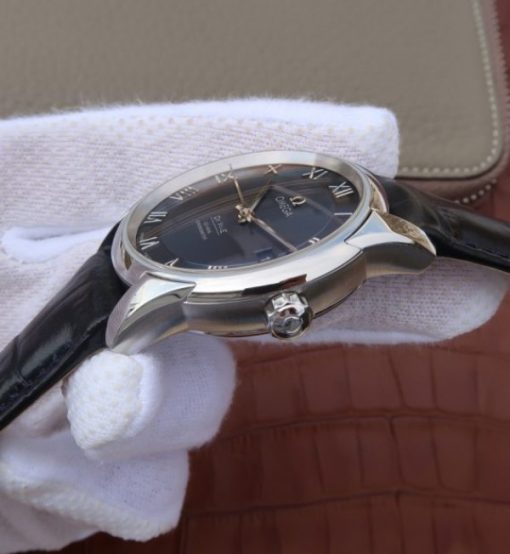 Replica Omega V6 De Ville 41mm SS Blue Dial Black Leather Strap A8500 - Image 4
