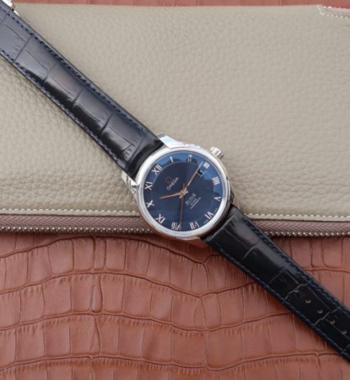 Replica Omega V6 De Ville 41mm SS Blue Dial Black Leather Strap A8500 - Image 8
