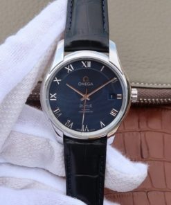 Replica Omega V6 De Ville 41mm SS Blue Dial Black Leather Strap A8500