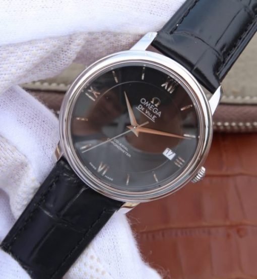 Replica Omega MKF De Ville 37mm SS Black Dial Black Leather Strap A2829 - Image 2