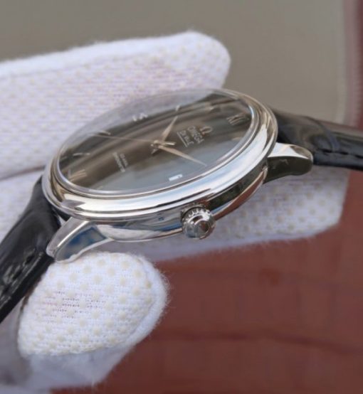 Replica Omega MKF De Ville 37mm SS Black Dial Black Leather Strap A2829 - Image 4