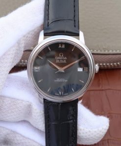 Replica Omega MKF De Ville 37mm SS Black Dial Black Leather Strap A2829