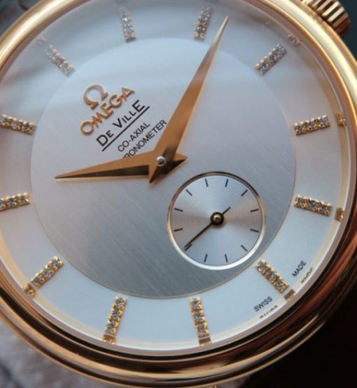 Replica Omega MKF De Ville 39mm RG Co-Axial White Dial Diamonds Markers Leather A2202 - Image 2