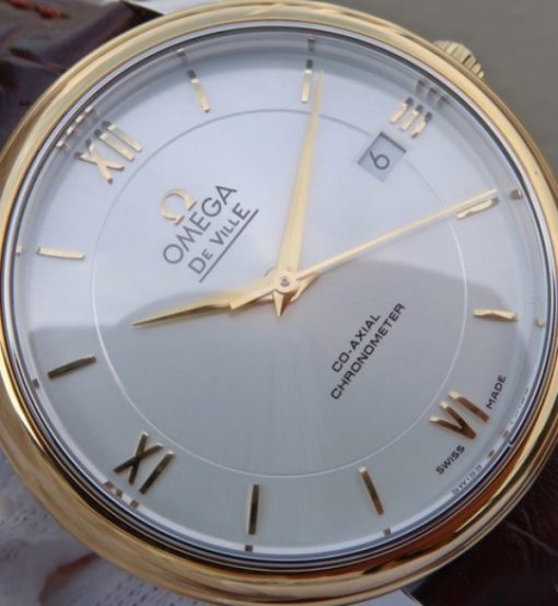 Replica Omega V6 De Ville 37mm YG Bezel White Dial YG Markers Leather Strap A2892 - Image 3