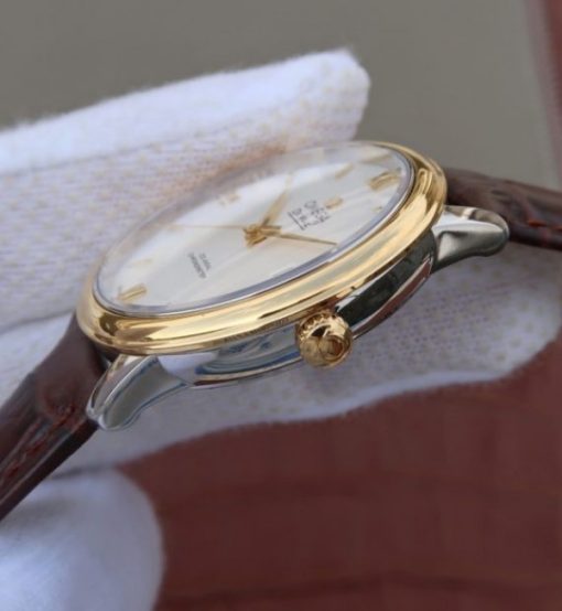 Replica Omega V6 De Ville 37mm YG Bezel White Dial YG Markers Leather Strap A2892 - Image 4