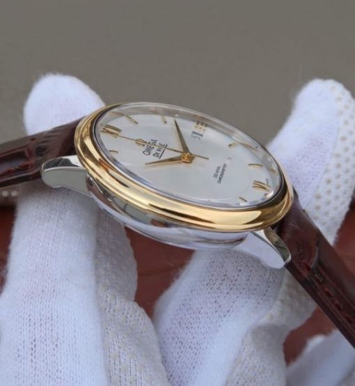 Replica Omega V6 De Ville 37mm YG Bezel White Dial YG Markers Leather Strap A2892 - Image 5