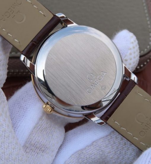Replica Omega V6 De Ville 37mm YG Bezel White Dial YG Markers Leather Strap A2892 - Image 6