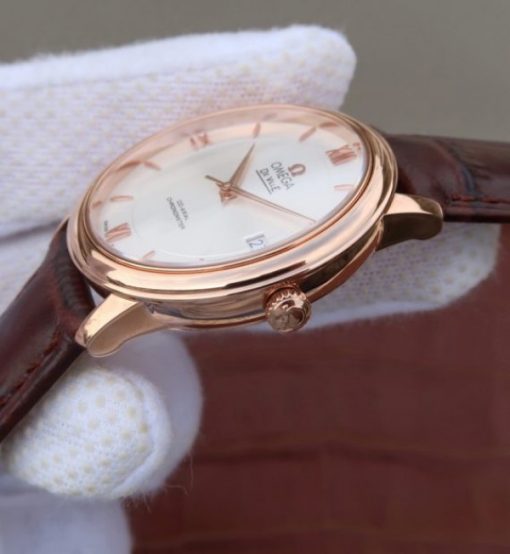 Replica Omega V6 De Ville 37mm RG White Dial RG Markers Leather Strap A2892 - Image 4