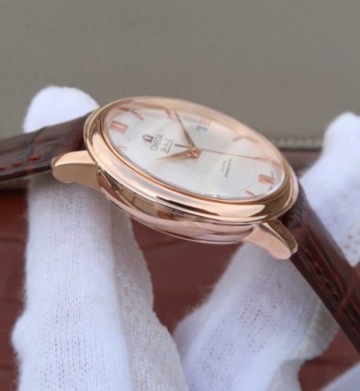 Replica Omega V6 De Ville 37mm RG White Dial RG Markers Leather Strap A2892 - Image 5