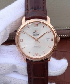 Replica Omega V6 De Ville 37mm RG White Dial RG Markers Leather Strap A2892