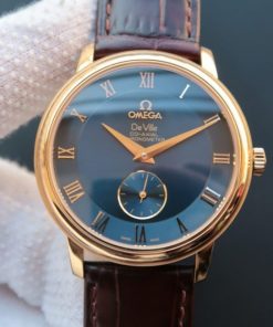Replica Omega MKF De Ville 39mm RG Co-Axial Blue Dial Brown Leather A2202