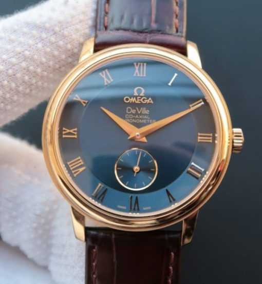 Replica Omega MKF De Ville 39mm RG Co-Axial Blue Dial Brown Leather A2202