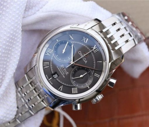 Replica Omega OMF De Ville Chronograph 42mm Black Dial SS Bracelet A9300 - Image 2