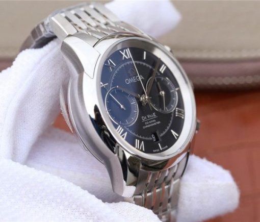 Replica Omega OMF De Ville Chronograph 42mm Black Dial SS Bracelet A9300 - Image 4