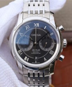 Replica Omega OMF De Ville Chronograph 42mm Black Dial SS Bracelet A9300