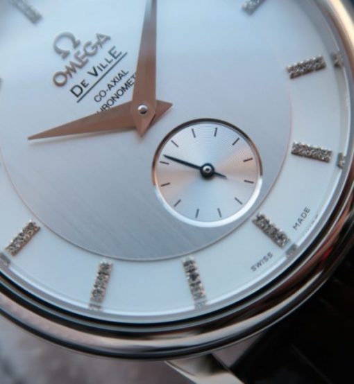 Replica Omega MKF De Ville 39mm Co-Axial White Dial Diamonds Markers Leather A2202 - Image 2