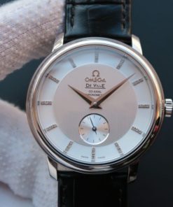 Replica Omega MKF De Ville 39mm Co-Axial White Dial Diamonds Markers Leather A2202