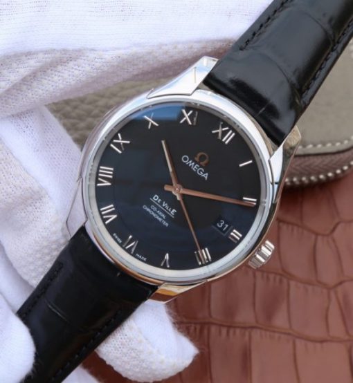 Replica Omega V6 De Ville 41mm SS Black Dial Black Leather Strap A8500 - Image 2
