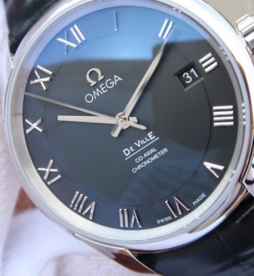 Replica Omega V6 De Ville 41mm SS Black Dial Black Leather Strap A8500 - Image 3